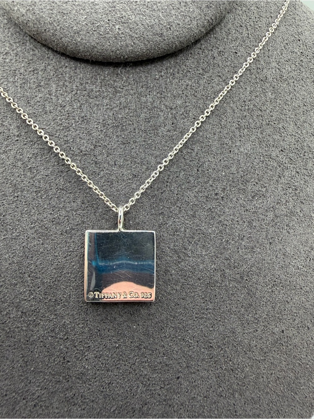 16” Tiffany & Co. Silver NY Notes Square Wavy Pendant Necklace in Pouch Rare - Picture 6 of 13